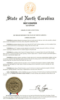2023 Graduate Education Week Proclamation from Governor Cooper